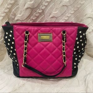 Betsey Johnson Pink & Black Polka Dot Bow Tie Tote - FINAL PRICE